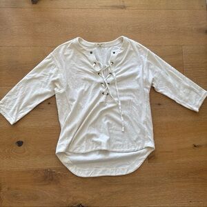 Madewell Libra Lace Up Tee XS Ivory Cream 3/4 Sleeve